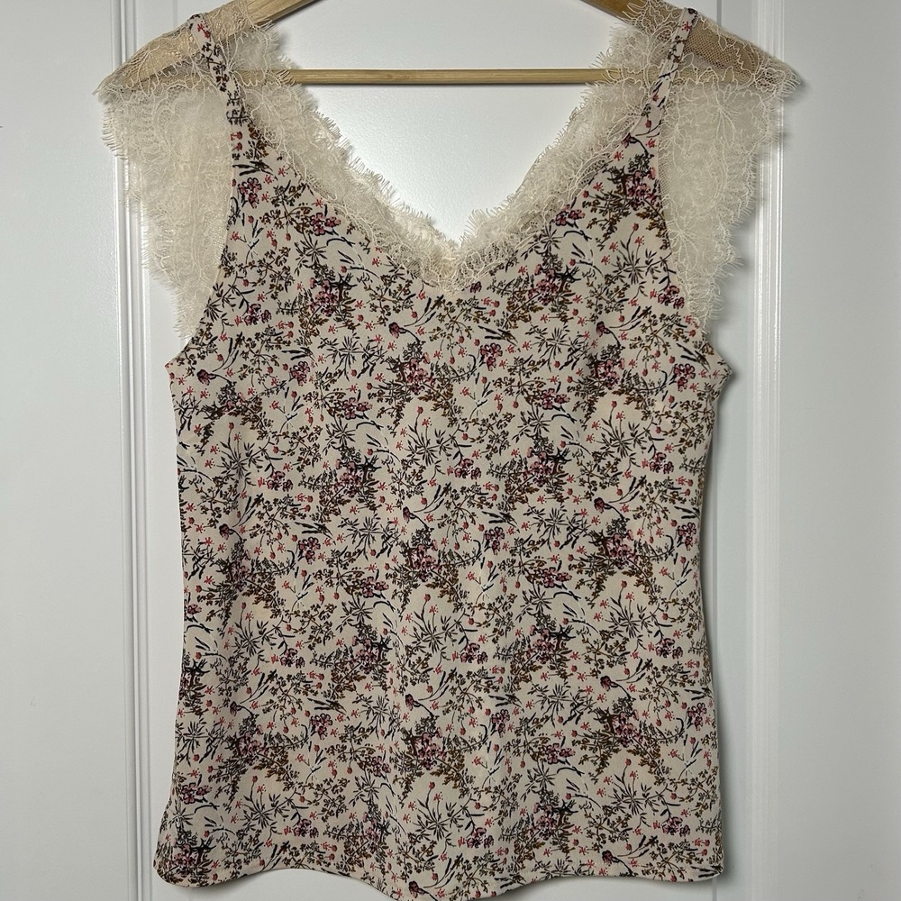 Lace Trim Ditsy Floral Print Camisole Top Cottagecore Coquette Bridgerton Style